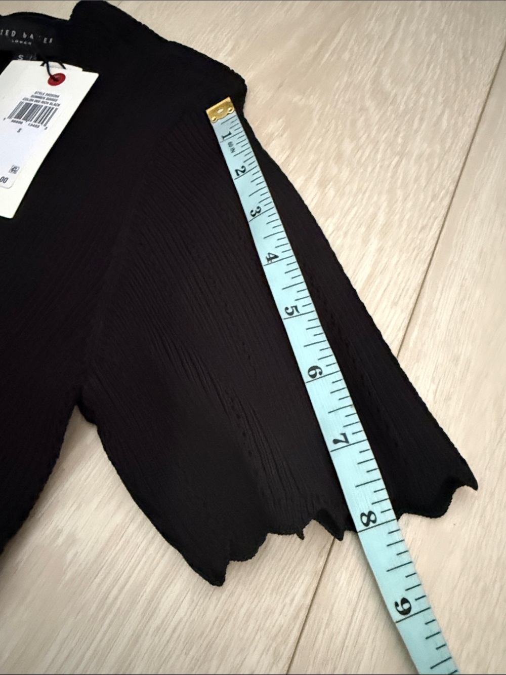 Ted Baker Rich Black Summer Soirée Ribbed Short Sleeve Scallop Pointelle Edge To - Picture 8 of 9